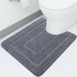 Homaxy Mikrofaser Badezimmerteppich rutschfeste Weiches Vorleger Toilette mit Ausschnitt 50 x 60 cm, Saugfähig Badematte Stand WC, Waschbar Badteppich für WC,Dunkelgrau