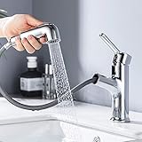 ONECE Wasserhahn Bad mit ausziehbar Brause, Waschtischarmatur aus Messing Einhebelmischer Badarmatur Waschbecken Mischbatterie Armatur für Badezimmer, Chrom