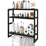 Bamworld Badezimmer Regal Badmöbel Bambus 3 Etagen Organizer Badezimmermöbel Für die Wand Platzsparend Modern （Schwarz）