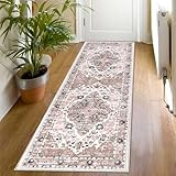 SHACOS Teppich Läufer Flur rutschfest 60x180cm Korridor Teppich Läufer Rosa Flur Teppich Läufer Kurzflor Teppich Läufer Flur Boho Vintage Läufer Teppich für Küche, Schlafzimmer, Wohnzimmer