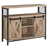 VASAGLE Sideboard, Küchenschrank, Aufbewahrungsschrank, mit 2 Schiebetüren, 33 x 100 x 80 cm, verstellbare Ablagen, Landhausstil, für Wohnzimmer, naturfarben-schwarz LSC092B50