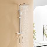 Auralum Duscharmatur Komplettset Edelstahl mit Thermostat Höhenverstellbar 96-130cm, Regendusche mit Armatur und 30X30CM Duschkopf Regendusche