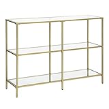 VASAGLE Konsolentisch, Regal, 3 Ablagen aus Hartglas, Flurtisch, 30 x 100 x 73 cm, Metallrahmen, modern, für Flur, Wohnzimmer, Schlafzimmer, goldfarben-transparent LGT27G