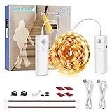 WOBANE Treppenbeleuchtung mit 2 Bewegungsmelder,5m LED Band Wiederaufladbar,Flexibel LED Streifen mit Akku,LED Sensor Licht,Warmweiß LED Nachtlicht für Flur,Küche,Schrank,Bett,Schlafzimmer,2700K