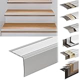 KARAT Treppenkantenprofil in L-Form aus Aluminium 1 Stück, 90x3x3,5cm | Vorgebohrt | Silber für Parkett und Laminat | Inkl. Montagematerial Stufenkantenprofil in 3 Längen & 4 Farben Integral