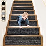 ToStair Stufenmatten, 76cmx20cm(15 stück) Anti-Rutsch Treppen Treppenstufen für Holzstufen, Stufenschutz Stufenteppich Innenbereich für Kinder Ältere und Hunde,Schwarz