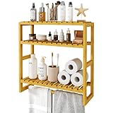 Bamworld Badezimmer Regal Badmöbel Bambus 3 Etagen Organizer Badezimmermöbel Für die Wand Platzsparend Modern （Bambus）