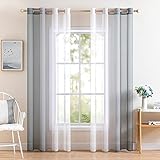 MIULEE 2er Set Voile Vorhang Zweifarbiger Vorhang mit Ösen Transparente Gardine Ösenschal Fensterschal Lichtdurchlässig für Schlafzimmer, 140x145cm, Grau