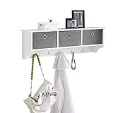 SoBuy FRG282-W Wandgarderobe Flurgarderobe Kleiderhaken Hängeregal mit 3 Körben und 5 Haken Garderobe weiß BHT ca.: 100x30x20cm