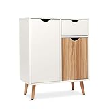 Mondeer Kommode, Sideboard Highboard Anrichte Holz mit 1 Schubladen 2 Türen für Wohnzimmer Schlafzimmer Flur, 60 x 30 x 73 cm, Weiß und Natur