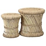 Marrakesch 2er Set Hocker Sitzhocker Benita aus Bambus ø 36cm & 30 cm | Blumenhocker Ideal im Garten Terrasse und Balkon