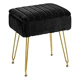 IBUYKE Samt Hocker Stuhl mit Stauraum, Fußstütze Fußhocker Ottoman, Kleiner Beistelltisch, mit 4-Metallbeinen, mit Anti-Rutsch-Füßen, für Make-up Raum, Schlafzimmer, schwarz L/G-50B