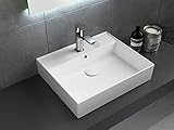 Aqua Bagno | Keramik Waschbecken weiß, eckiger Waschtisch für Gäste-WC, Waschbeckenaufsatz Loft Air Design | 60 x 46 cm