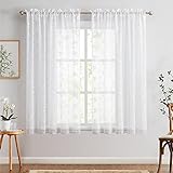 TOPICK Weiß Sheer Vorhänge für Wohnzimmer Bestickte Voile Fenster Vorhänge mit Floral Design Halbtransparente Gardinen für Schlafzimmer Fenster 145 x 140 cm (H x B) 2er Set