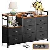 ODK Kommode mit Schubladen,2 USB & 2 AC-Anschlüssen,Multifunktionaler schubladenschrank für Schlafzimmer und Wohnzimmer - Stabile und langlebige sideboard,132 * 30 * 88 cm,Vintage und Schwarz