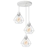 TOKIUS 3-flammig Hängelampe Retro Pendelleuchte im Industrial Design E27 Fassung Industrielle Lampe 16CM Eisen Käfig Weiß Hängeleuchte für Flur Küche Schlafzimmer (Pendellampe, Rondell)