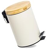 GREELUE 3L Mülleimer Bad mit Holzdeckel, Kosmetikeimer mit Absenkautomatik (Soft Close), Badezimmer eimer, Abfalleimer Bad (Beige 3L)