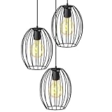 B.K.Licht - Pendelleuchte mit E27 Fassung, max. 60 Watt, Vintage, Hängeleuchte, Hängelampe Esstisch, Esszimmerlampe hängend, Wohnzimmerlampe, Küchenlampe, Retro, Vintage, 29,6x139 cm, Schwarz